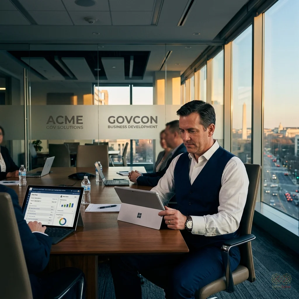 An executive reviewing a digital DCAA Compliant Timekeeping System on a tablet.