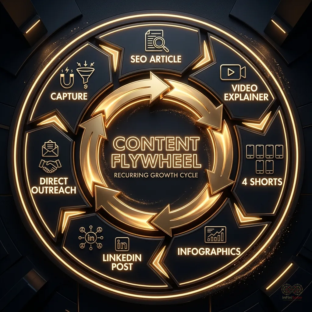 Diagram of the GovCon 7 asset digital marketing flywheel