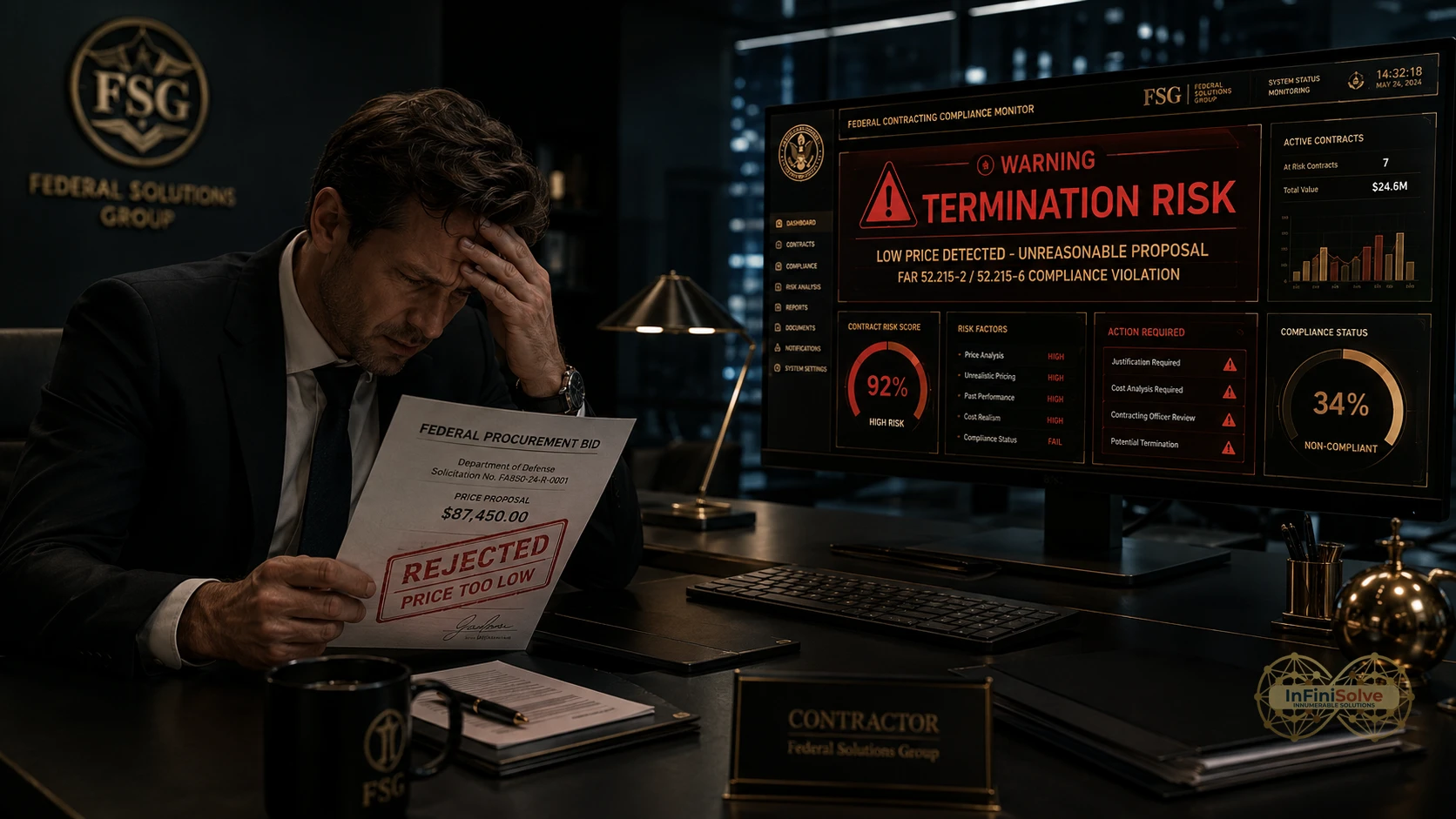 Legal warning letter regarding government contract termination for default
